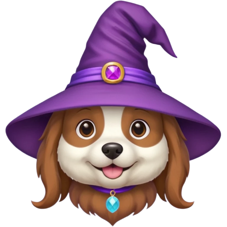 dog wear purple wicth hat emoji