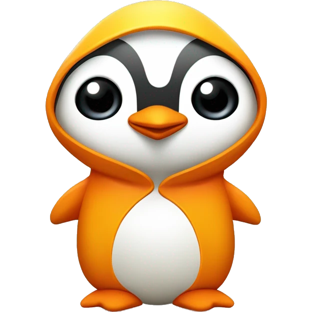 Petit penguin mignon stylized avec un sweat à capuche en dégrader jaune et orange  emoji