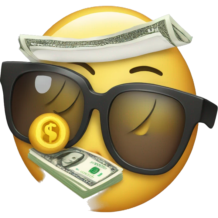 Emoji with sunglasses with a dollar bill and sugar  emoji
