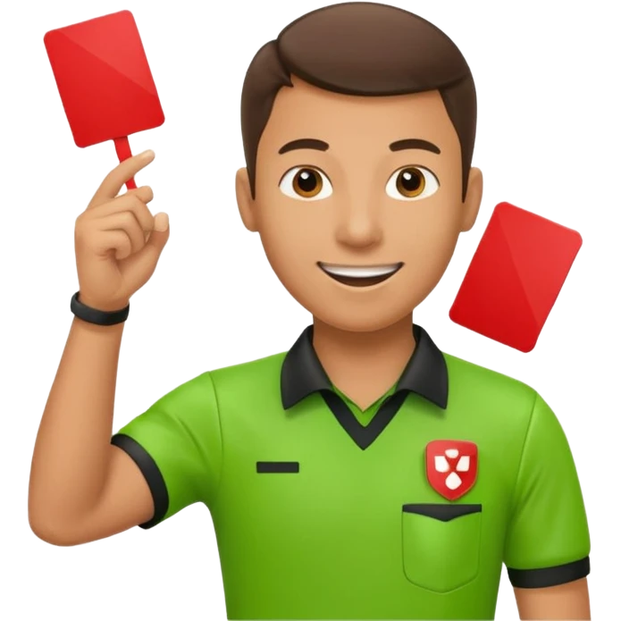 Young Referee – Energetic Style
 Wearing bright green shirt, smiling slightly, holding red card high with whistle around neck. emoji