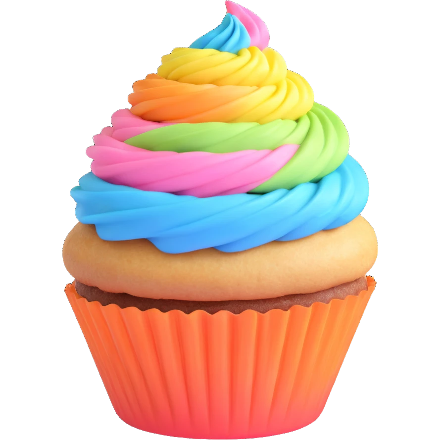 cupcake with rainbow wrapper and pastel rainbow frosting emoji