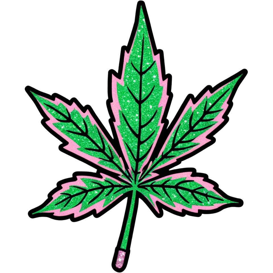 Marijuana leaf that is green and pink with glitter on it  emoji
