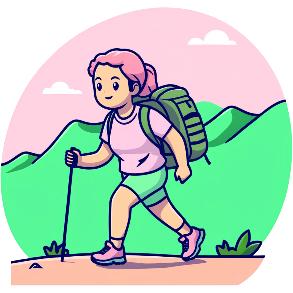 woman hiking wearing light pink clothes emoji