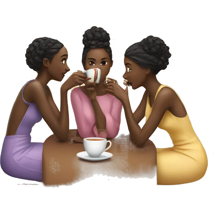 Three black girls drinking tea gossip  emoji