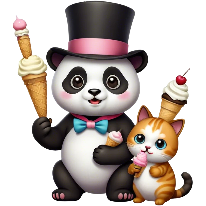 Panda eating ice cream + Cat with tophat emoji