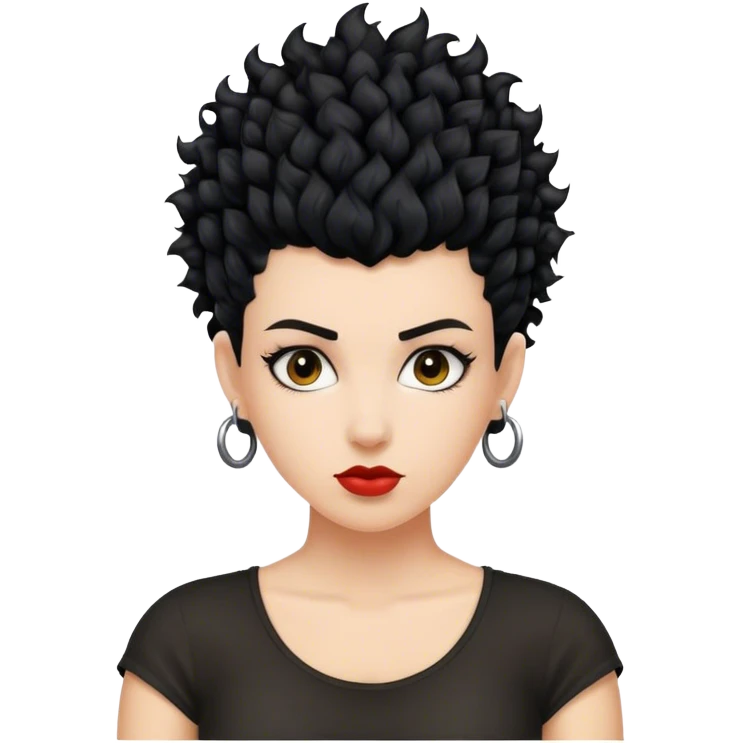 mulher branca de cabelo moicano preto enrolado emoji
