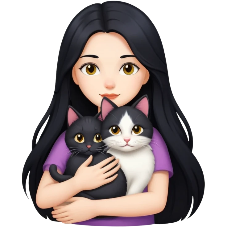 Hot girl with long black hair hugs a cat  emoji