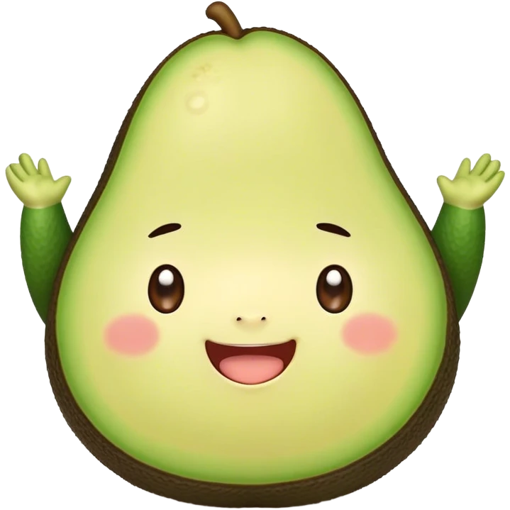 Cute Kawaii Avocado, round and cuddly, soft green with a tiny brown pit, blushing cheeks, a joyful smile, tiny arms outstretched, a warm and healthy glow! emoji