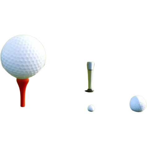 A golf ball on a tee with a golf club placed beside it, set against the backdrop of a well-manicured green golf course. The scene emphasizes the equipment and serene atmosphere of the sport, with soft lighting and a peaceful, open landscape emoji