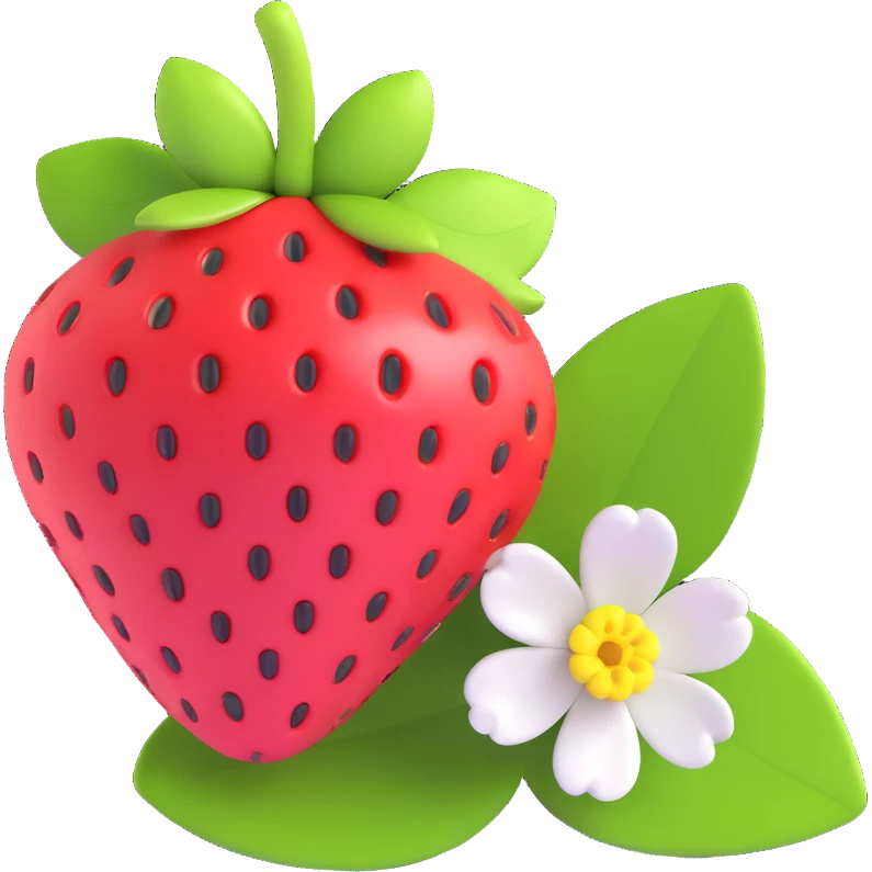 strawberry in Google emoji art style, with a blossom emoji