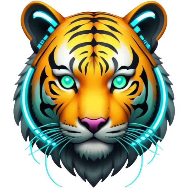 Cyberpunk tiger with neon lights and implants emoji