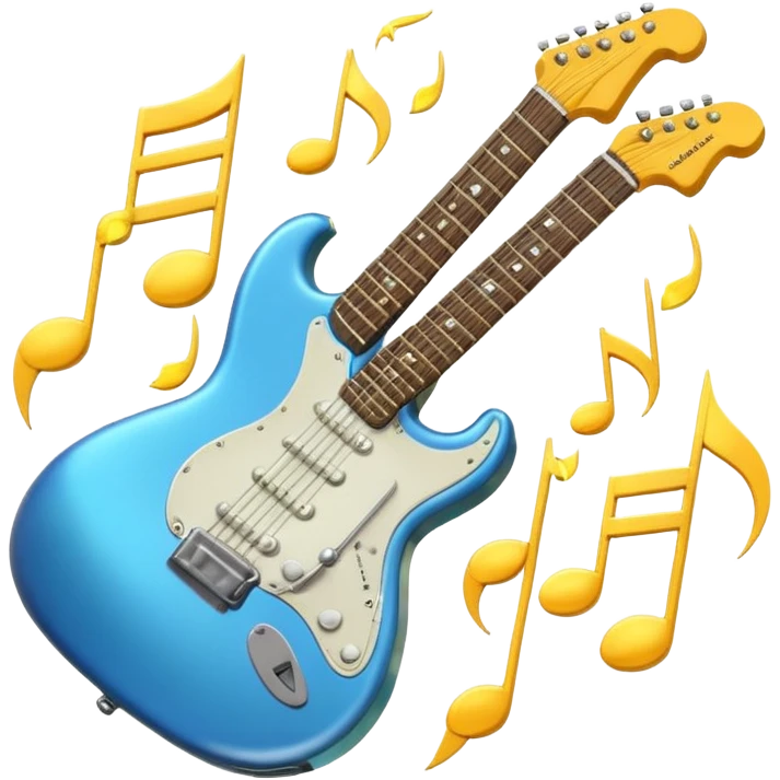 A 3D Apple-style emoji of a bold “ROCK” text written in shiny metallic letters, with an electric guitar leaning on the text, surrounded by small music notes and lightning bolts, energetic and powerful rock music vibe emoji