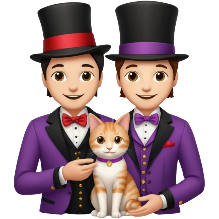 magician couple and their pet cat emoji