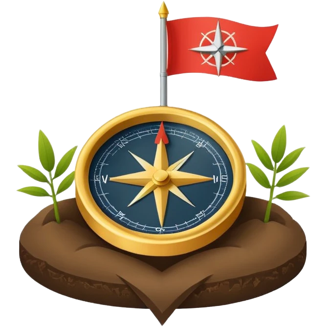 A minimal emoji of a compass pointing toward a planted flag. Flat design, confident colors, modern emoji style. Represents choosing direction and seeing it through to completion. Avoid corporate or motivational poster aesthetics. emoji