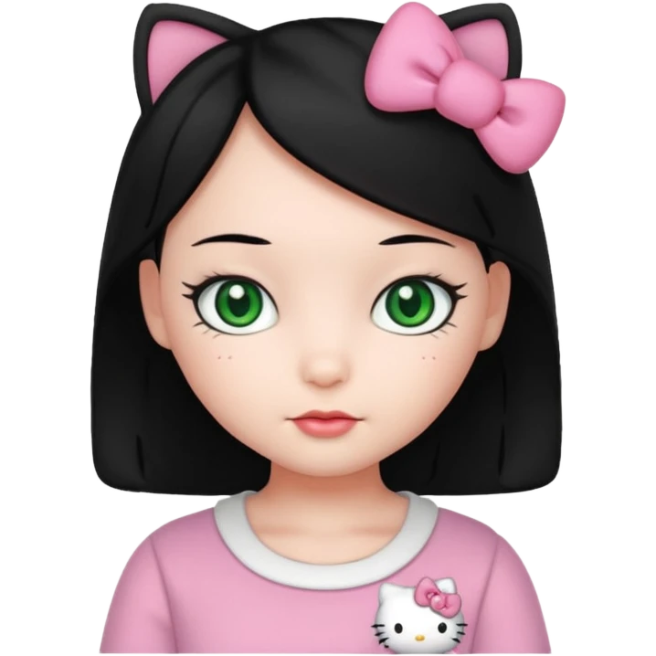 hello kitty girl either black hair and green eyes emoji