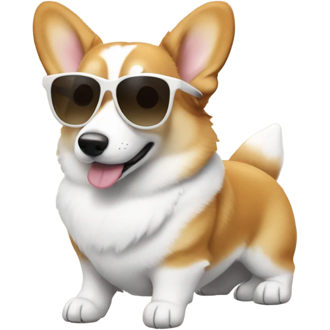 white and tan corgi with sunglasses emoji