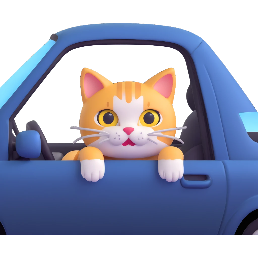 a cute cat peeking out of a broken car window emoji