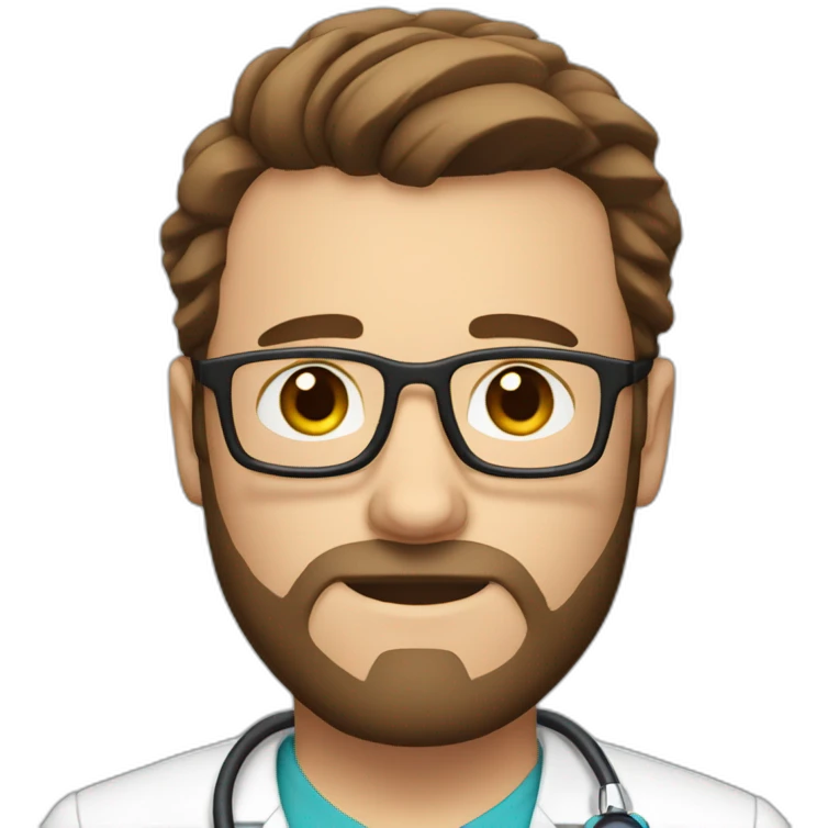 white doctor with short brown hair, big forehead, glasses and beard emoji