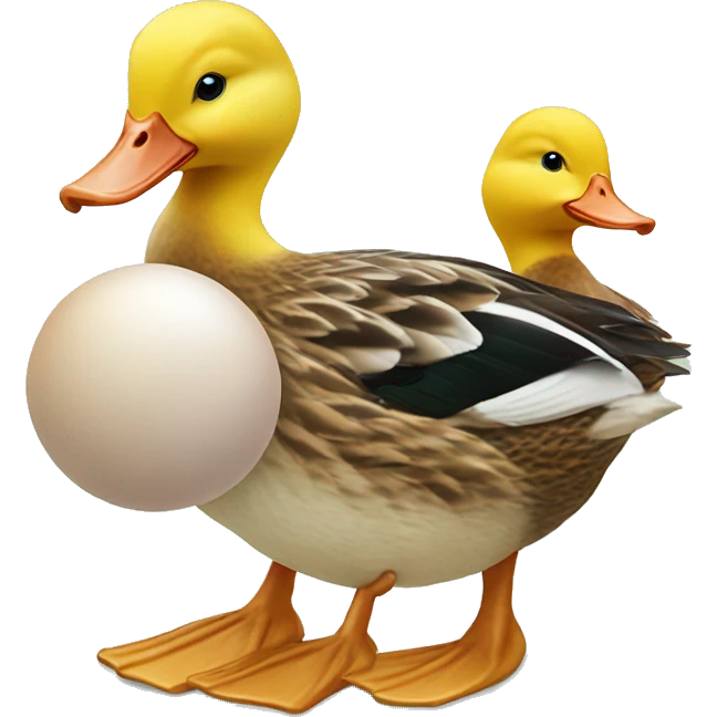 Two older ducks and a Little duck with an egg emoji
