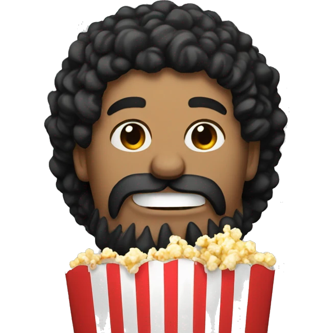 A man with black Beard and black hair eating popcorn emoji
