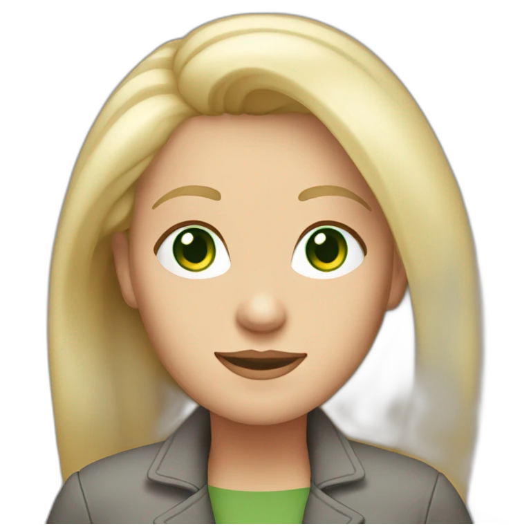 28 old women, white skin, long straight blond hair, green eyes, red shirt in a gray jacket emoji