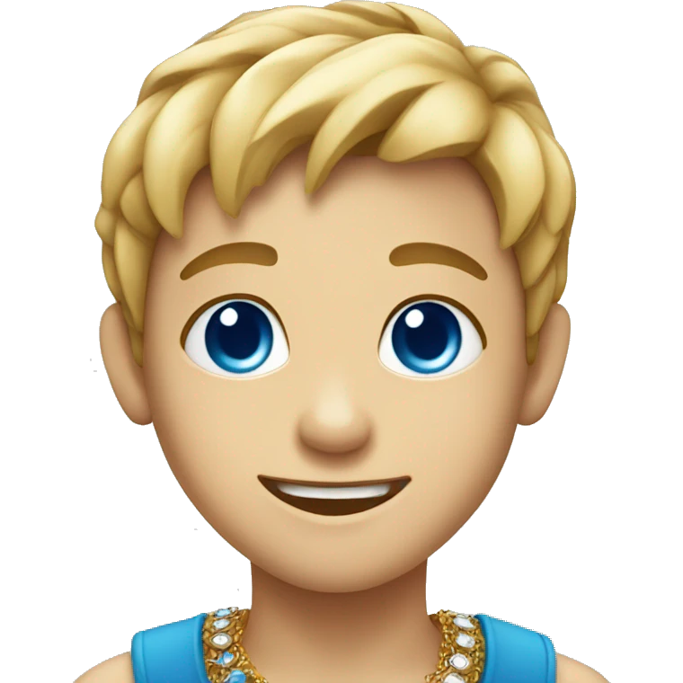 smiling boy with jewelry with Blue eyes emoji