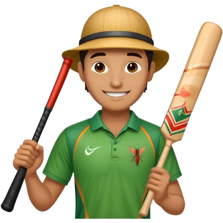 i want a emoji suitable for a logo s well.
it should contain a man holding cricket bat and is wearing all the cricket accessories with no face visible emoji