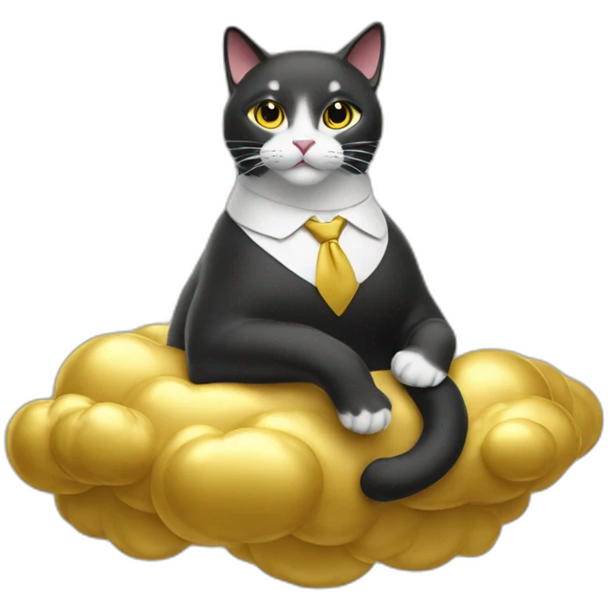 cat secretary sitting on top of the gold cloud emoji