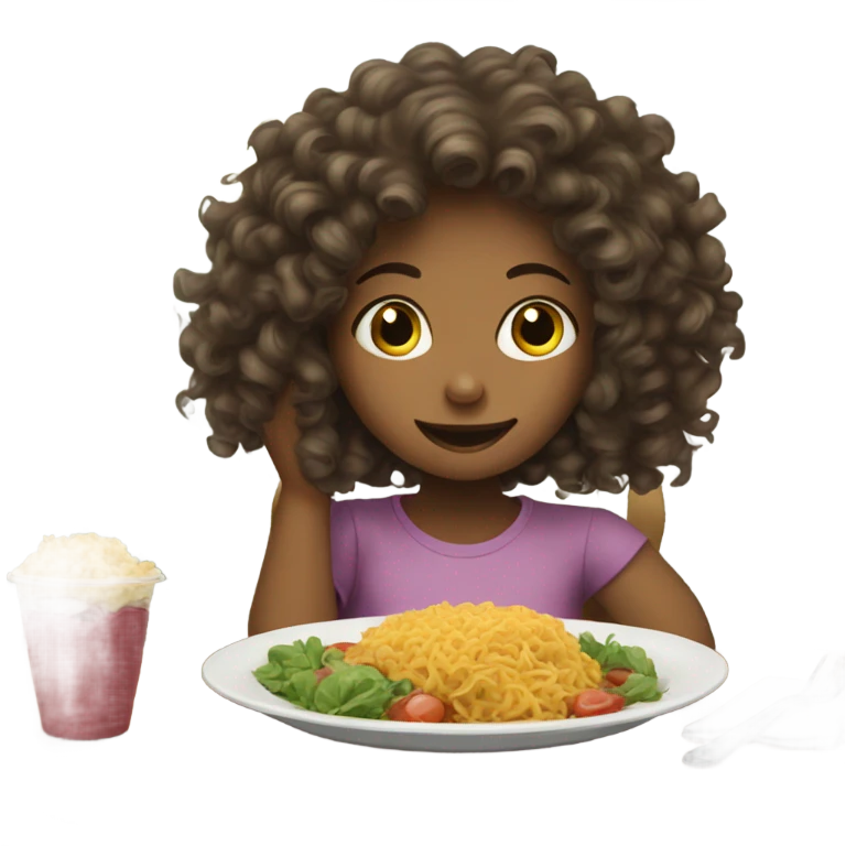 Curly hair girl eating food emoji