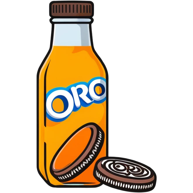 orange juice bottle being cut in half by Oreo cookies emoji