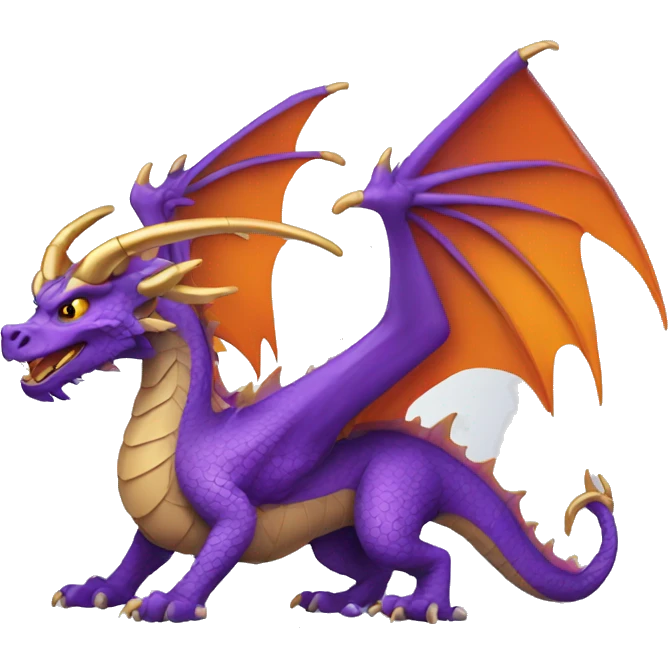Purple dragon with golden horns and orange wings emoji