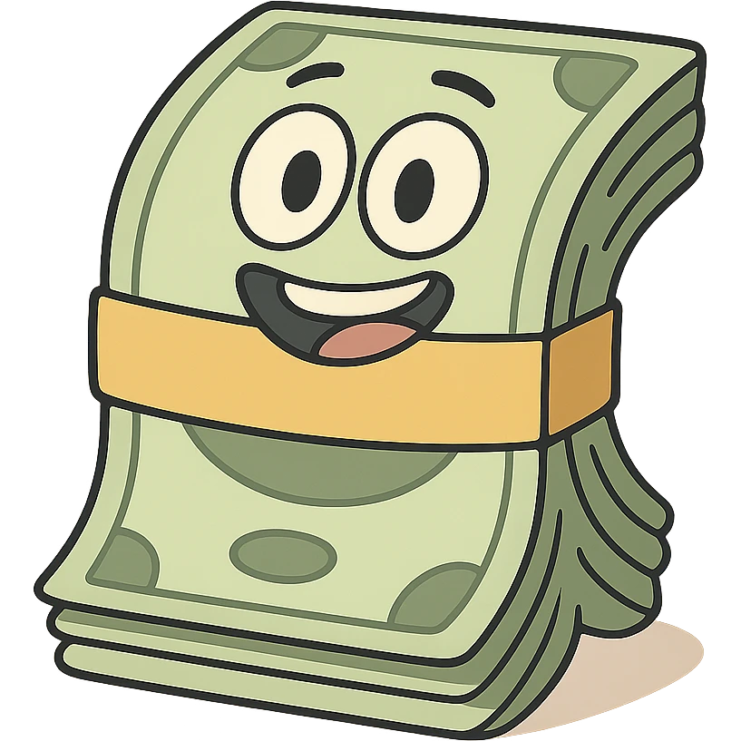 stack of money, modern look, green gold and white color scheme, rounded shapes, simple design emoji