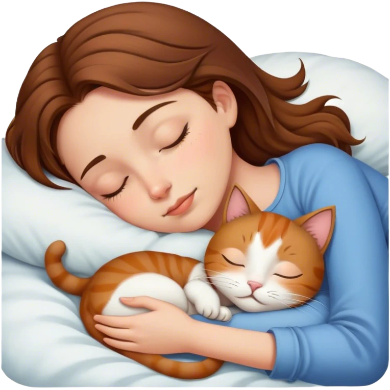 Brown hair Girl and cat sleeping emoji