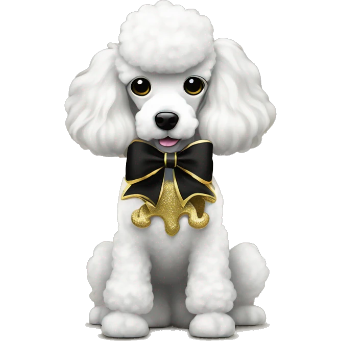 Black and gold bow with gold fleur de lis icon on white poodle emoji