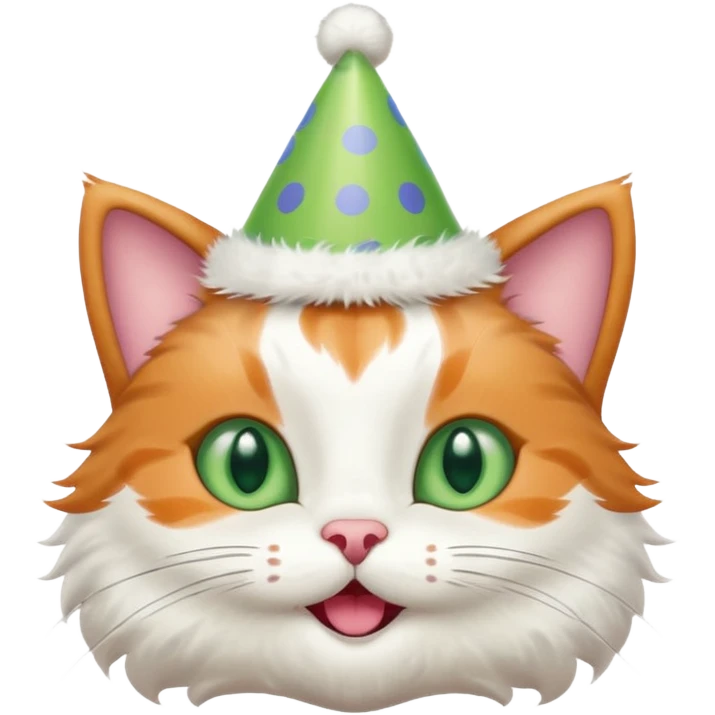 happy cat with an oversized polka dot birthday hat emoji