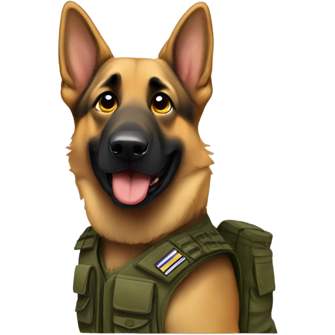 German Shepard wearing Ukraine military vest emoji