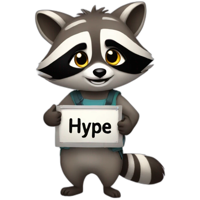 anime raccoon holding a sign that reads "hype" emoji