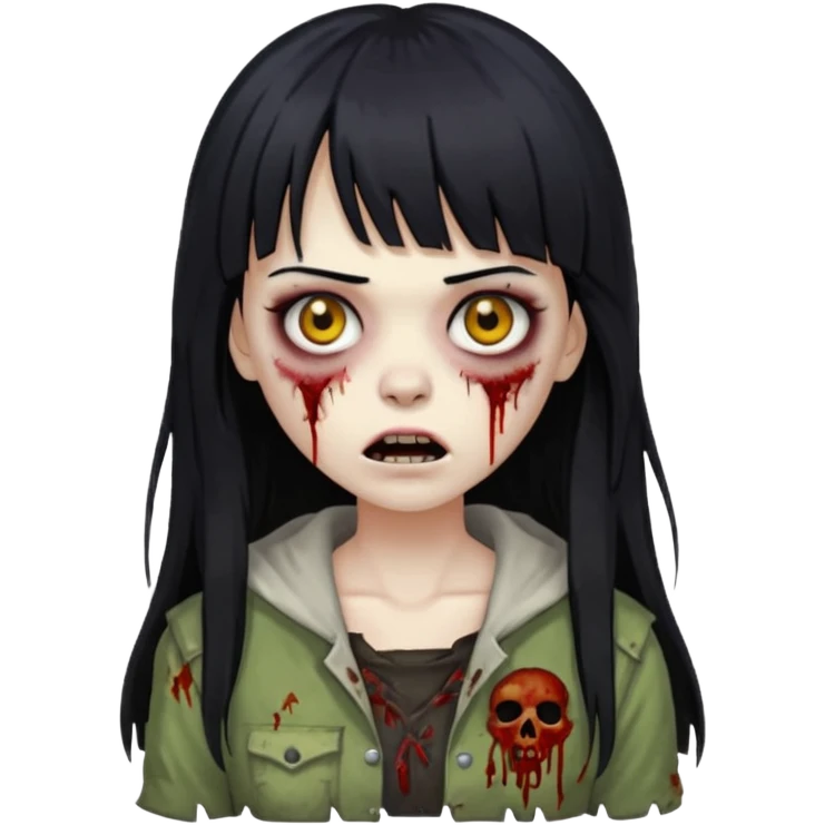 Faça uma mulher zumbi de franja cabelo longo preto 🧟‍♀️ emoji