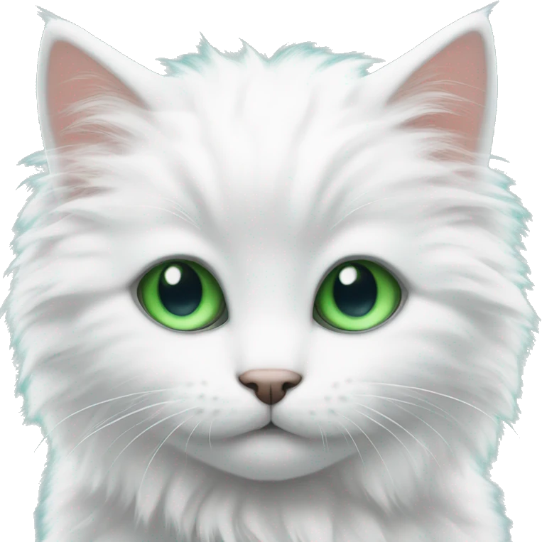 White fluffy kitten with one green and one blue eye emoji