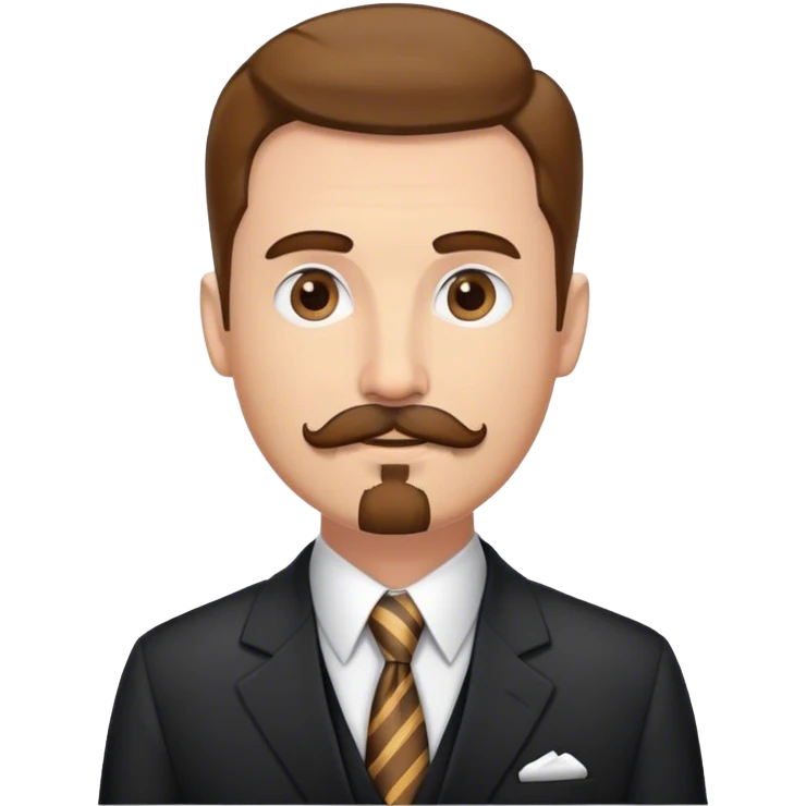Tall white man with brown mustache and goatee in suit and tie emoji