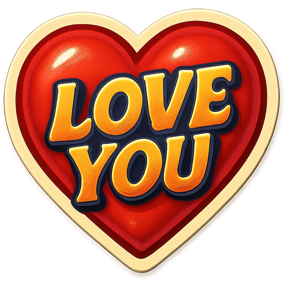 A heart with a love message, bright colors, playful design emoji