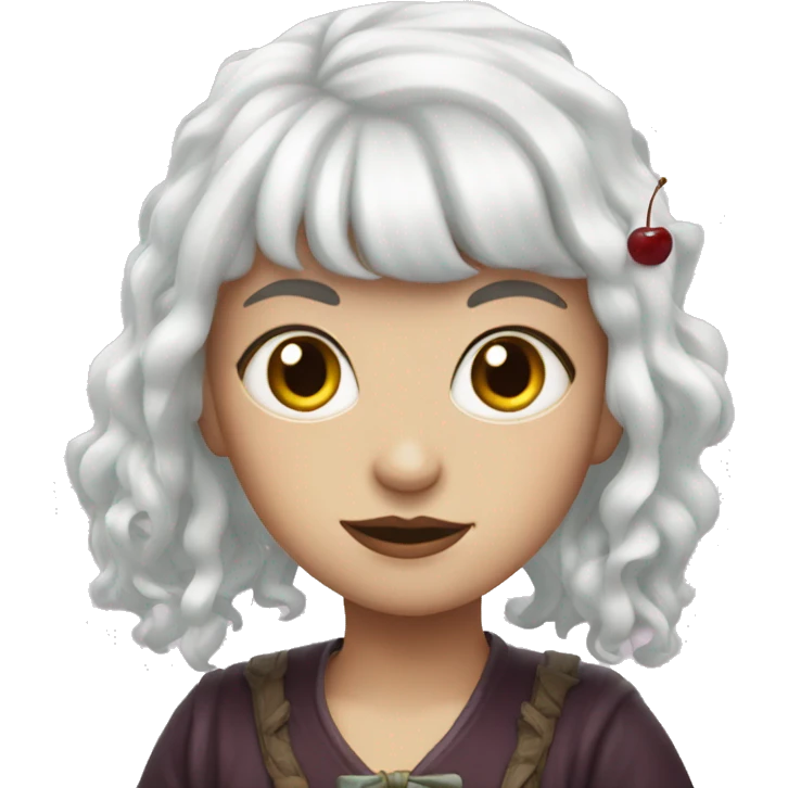 White witch with cherry cola hair with bangs emoji