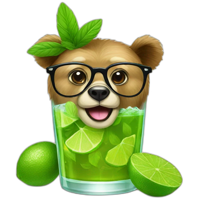 bear with glasses drinking mojito emoji