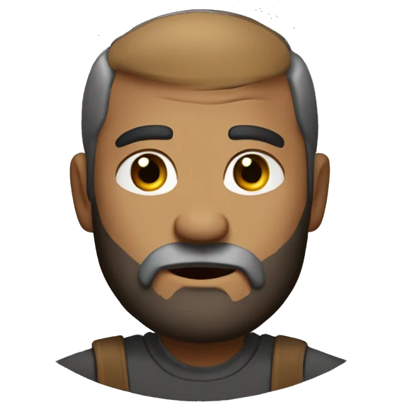 “Create an emoji of a person with a rugged appearance, wearing worn-out clothes and a beard. The character should have a neutral expression and simple details to convey a humble look.” emoji