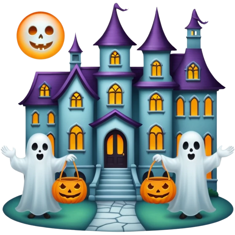 Ghosts trick or treating at a mansion emoji