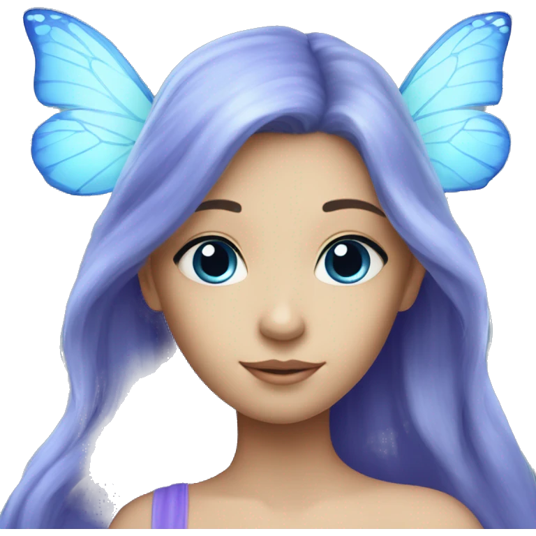 Beautiful, bluebell, fairy, blue, silver, purple, long hair, big butterfly wings emoji