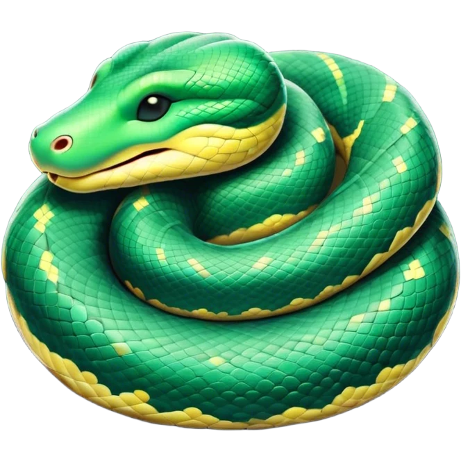 Meme-Worthy cute Sleeping Anaconda Portrait Emoji, Body coiled in a relaxed, peaceful slumber with a contented expression and softly closed eyes, showcasing intricately patterned scales and a serene demeanor, Simplified yet hilariously adorable features, highly detailed, glowing with a soft, drowsy jungle light, high shine, relaxed and utterly lovable, stylized with an air of playful laziness, bright and heartwarming, soft glowing outline, capturing the essence of a sleeping serpent that feels destined to become the next viral sensation of adorable rest! emoji