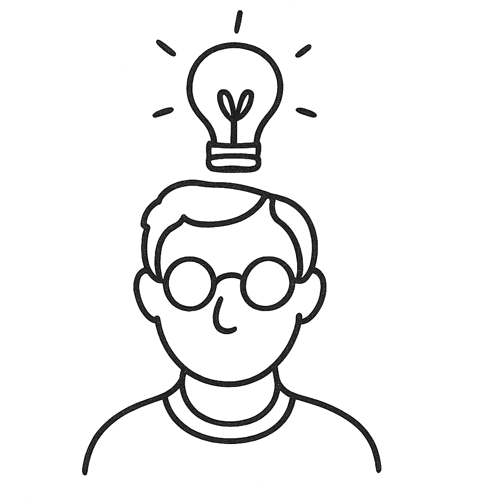 head of an intellectual person with glasses and a lightbulb above emoji