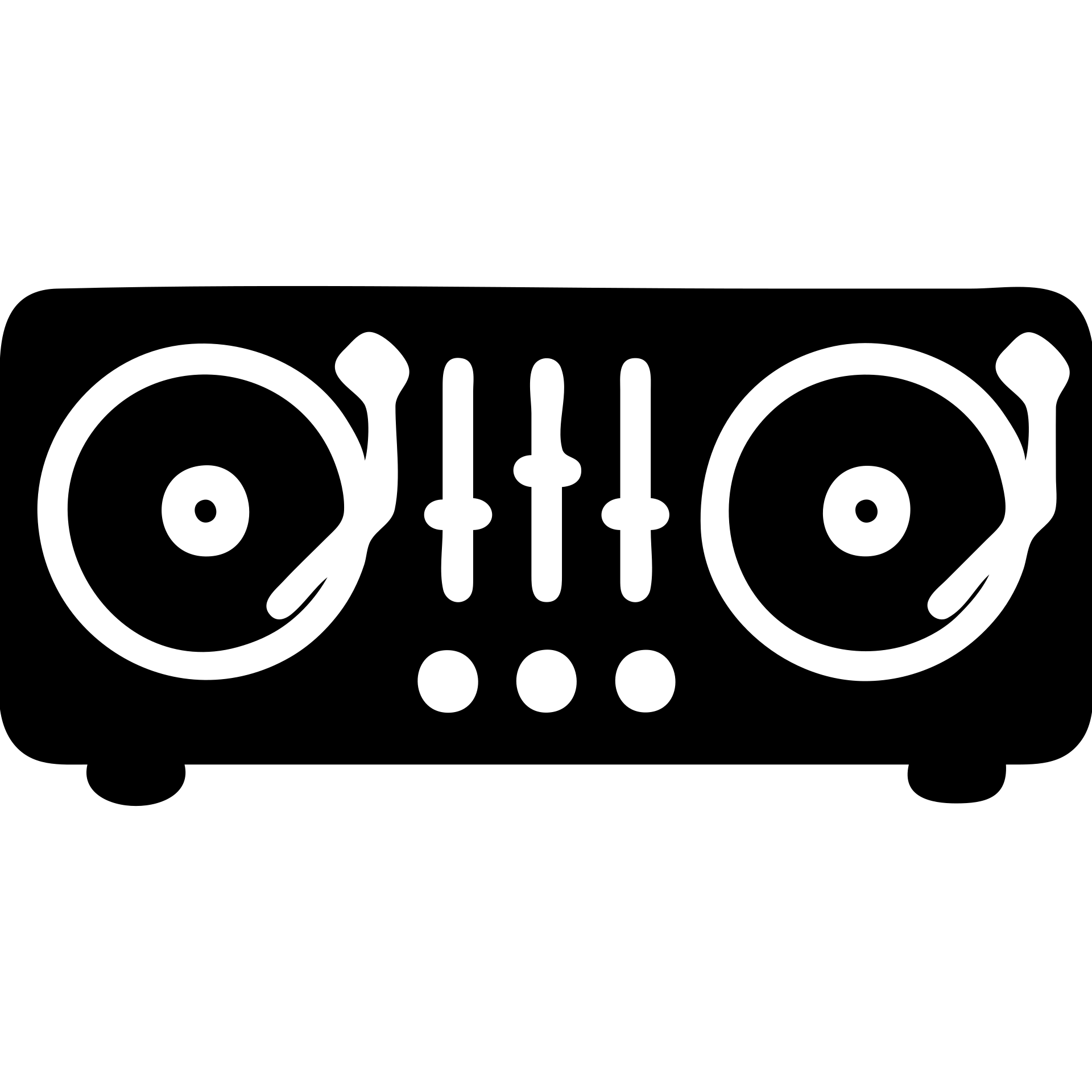 A DJ setup in a black filled icon style, with turntables. emoji