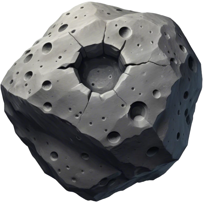  Cinematic Realistic Asteroid – A massive, irregularly shaped rock floating through the void, its cratered and pitted surface showing signs of ancient impacts. The harsh light from a nearby star reveals detailed textures and rugged, jagged edges. emoji